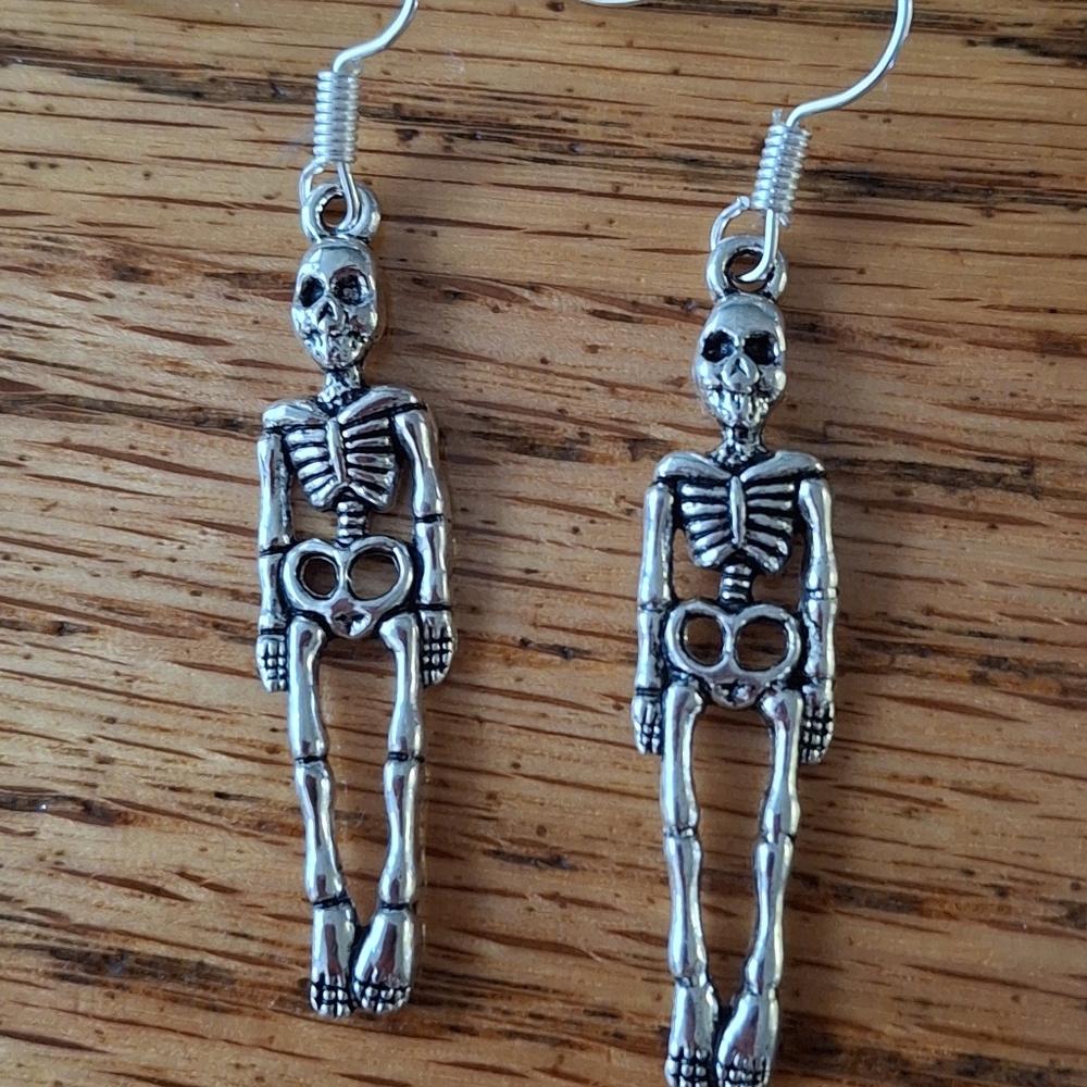 Silver Skeleton Dangle Earrings